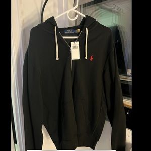 Men’s signature fleece polo hoodie in black!